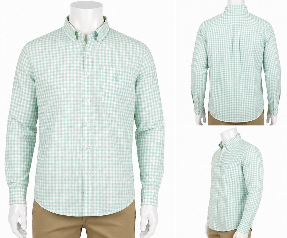 Johnnie-O Prep-Formance XL Green White Gingham Button Front Shirt Performance